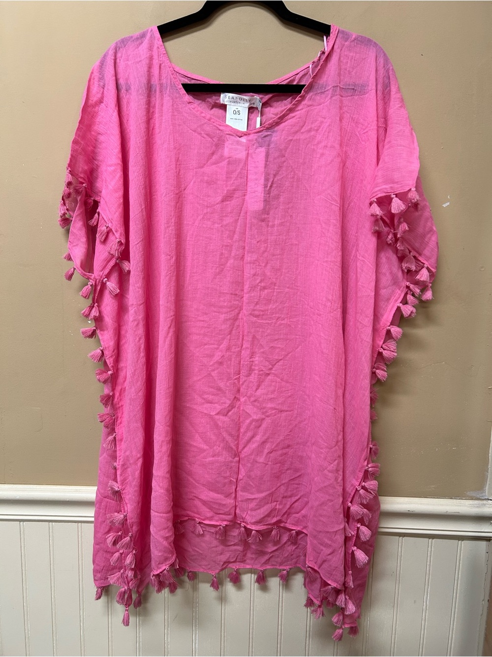 Seafolly Amnesia Kaftan Tassel Trim Cover Up Beach Pink One Size NWT